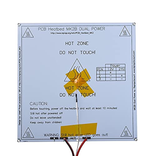 Lysee 3D Printer Parts & Accessories - PCB MK2B Heatbed 214214mm with led and 100K ohm thermistor and Cable Black/White/Red for 3D Printer - (Size: Black with Cable)