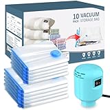 LKV Bolsas de Vacío Ropa Con Bomba de Aire Eléctrica, 10 Bolsas (5 Grandes, 5 Medianas), Bolsas de Vacío Reutilizables Para Ropa de Cama, Mantas, Almohadas, Ropa De Cama, Viajes, Mudanzas