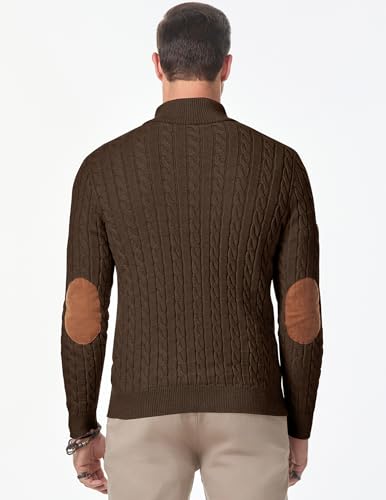 Image of JMIERR Men's Cable Knit Pullover Sweater Casual Long Sleeve Stand Collar Button Knitted Sweaters