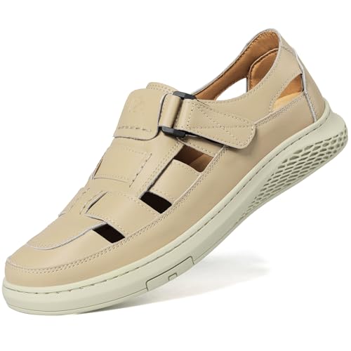 Moodeng Sandals for Men Closed Toe Leather Sandals Comfortable Summer