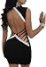 Women's Sexy Dresses Deep V Neck Bodycon Backless Club Stretchy Sleeveless Party Black S