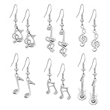 T-ztoss Musical Earrings for Women - Guitar, Music Note, Treble Clef, Musical Instrument Designs - Music Lover Jewelry (6 Pairs)