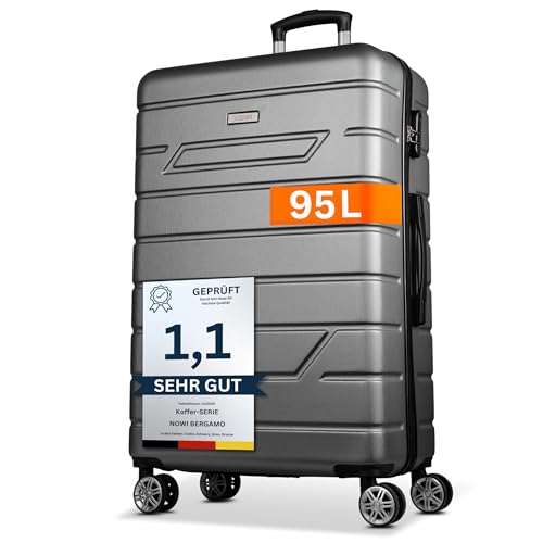 NOWI Bergamo Reisekoffer - Wasserabweisend, 8 Rollen 360° Drehbar, Teleskopgestänge, Voll gefütterter Innenraum (anthrazit, XL)