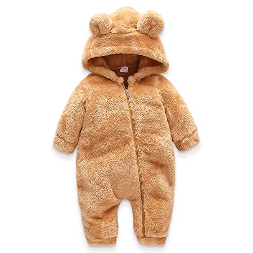 Image of Newborn Baby Snowsuit Fleece Lined Onesie Jumpsuit Warm Hooded Romper for Infant