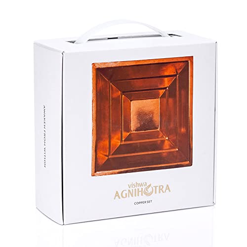 Image of Copper Havan Kund Set for Agnihotra, Havan &Daily Puja | Includes Copper kund, Stand, Tongs & Copper Bowl | Handmade Vedic Ritual kit