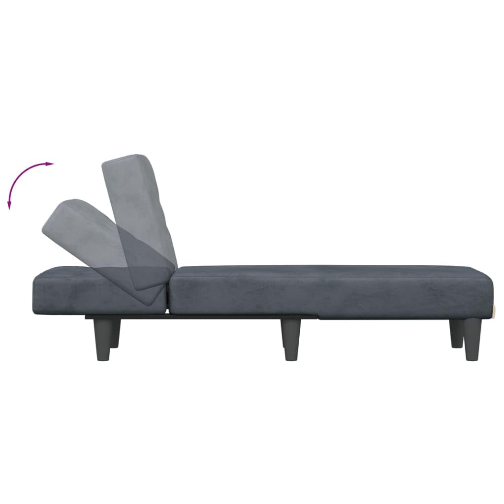 Szezlong ciemnoszary aksamit z funkcją spania, regulowany w 3 pozycjach, ergonomiczny leżak relaksacyjny do salonu, sypialni, pokoju gościnnego i biura