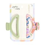 Goody X Sophia Yeshi Medium Claw Clips, SlideProof Hair Clips for Women & Men, Secure Grip, All Hair Types, Pink (Multicolor) + Green - 2 Ct
