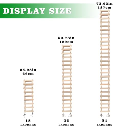 Image of Rat Ladder Bridge Toy, Rat Climbing Toys, Natural Wooden Hamster Ladder Bridge Toy, Cage Accessories for Bird Parrot Cockatiel Sugar Gliders - 36 Steps - 50.78 x 3.14 Inch