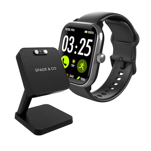 Image of Spade & Co Health Smartwatch 4 Bundle with Charging Dock - Heart Rate, Sleep & SpO2 Monitor, Pedometer, 10+ Day Battery, Answer /Make Calls, IP68 Waterproof, iOS & Android - Black
