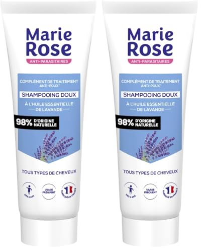 MARIE ROSE - Shampooing Doux Anti-Poux - Complément de Traitement - 250 mL - Shampooing à l'Huile Essentielle de Lavande - Tout Type de Cheveux - Fabriqué...