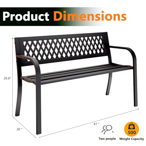 MAKE CHANGES Outdoor Bench, Garden Patio Park Entryway Metal Bench with Comfortable Backrest, Sturdy Heavy Duty Loveseat Front Porch Backyard Lawn Furniture for Outside - Thumbnail 3