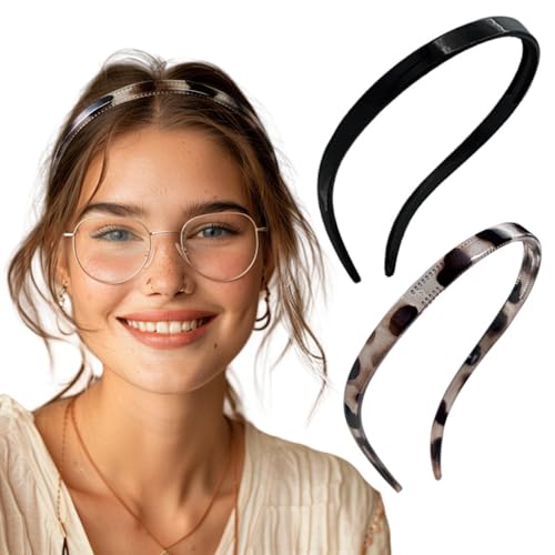 Bikczewin 2Pcs Skinny Headbands Comfortable Plastic Fashion Head Bands No Slip Shark Tooth Thin Hair Accessories For Women Who Wear Glasses cover