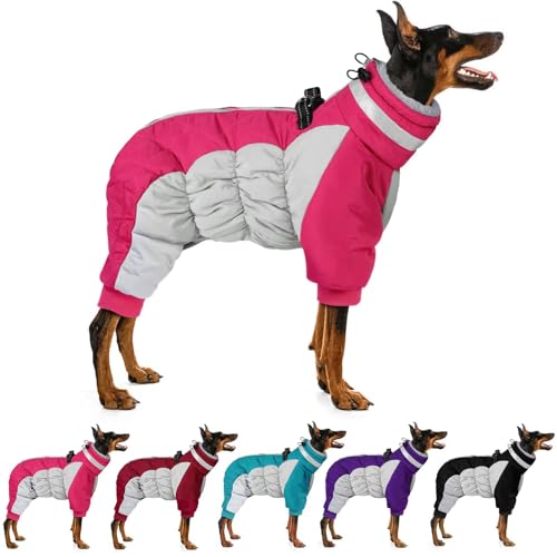 Image of MIGOHI Full Body Dog Coat,Warm Coats for Small Dogs | Reflective Winter Coat for Dogs with Harness,Turtleneck Dog Snowsuit with Legs,Windproof Pet Fleece Puffer Jacket,S,Rosered