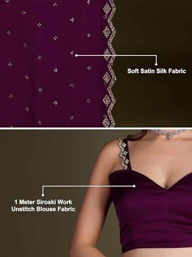 Image of TRENDMALLS Women's Satin Silk Siroski Zarkan Work Saree with Unstitch Blouse Piece