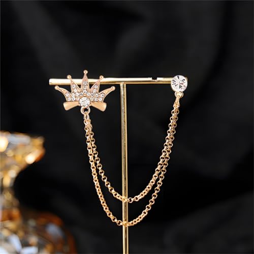 Image of 2PCS Crystal Hanging Chain Brooch Suit Pin for Men Women Vintage Crown Cross Star Diamond Broochs Gold and Silver Wedding Brooch for Clothes Dress Hats Bags Accessory