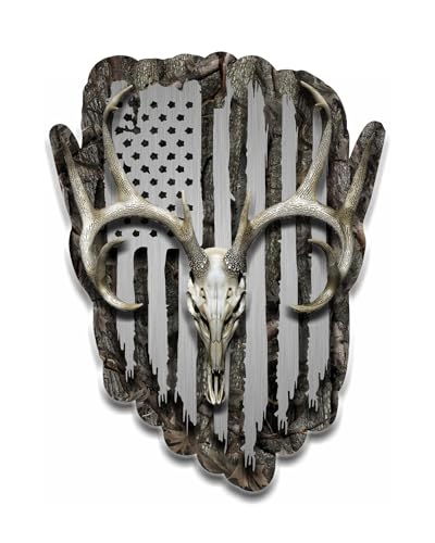 Image of American Flag Whitetail Buck Skull Deer Hunting Sticker Decal (12 inch Single)
