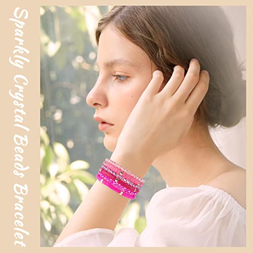 Jewpark 36Pcs Bohemian Multi-Layer Beaded Stacking Statement Bracelets Versatile Strand Stretch Sparkly Crystal Beads & Heishi Wrap Slip-On Cuff Bangle Set For Women #TOP2
