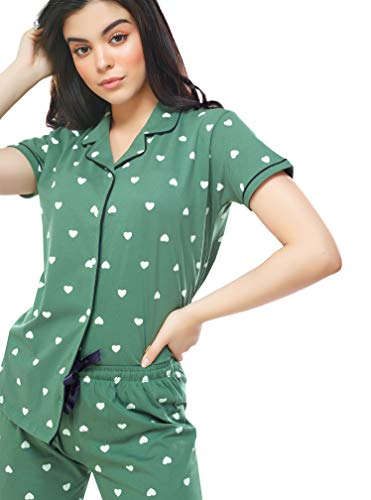 Image of ZEYO Women's Cotton 3Pc'S Heart Printed Night Suit Pajama Set 5357