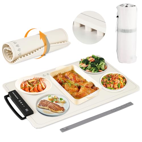 BAOSHISHAN Electric Warming Tray Silicone Electric Heating Tray 40-100℃ Adjustable Foldable Food Warming Mat with 24H-Timing, 38×60cm Heat Warming Tray for Food 300W