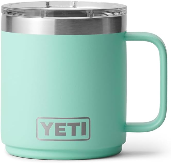 YETI Rambler 10 oz Ceramic Lined Stackable Mug, Vacuum Insulated, Stainless Steel with MagSlider Lid, Seafoam