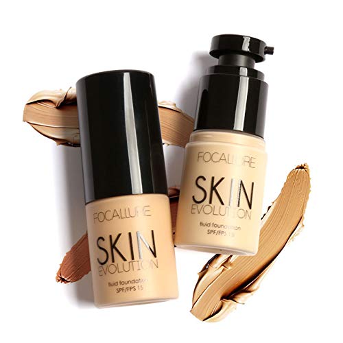 Focallure 2 Pcs Matte Foundation Cream, high Coverage Liquid, make Infallible Natural Longwear Makeup for Combination/Oily Skin, SPF 15, FA30-15033-3-4