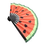 IMIKEYA Abanico Sandia Plegable Portátil de Estilo Japonés Diseño Único de Sandía para Bodas y Decoración Multifuncional en Tela y Madera
