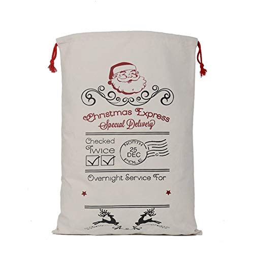 Appearancees Large Capacity Christmas Bag Canvas Storage Bag with Elk & Postmark Pattern