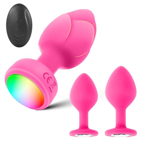 Vibrator Anal Plug with 3Pcs Butt Plug 10 Modes Vibrating Butt Plug - LED Color Light Remote Control Anal Plug Adult Sex Toys and Games