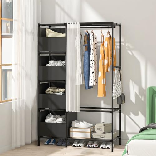 Arara 4 Nichos Com Cortina Prateleira Guarda Roupa (preto)