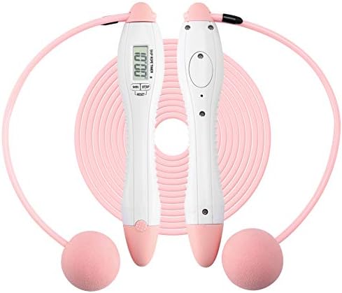 LTDOOIT Skipping Rope Adult Women Kids with Counter, Adjustable Ropeless Jump Rope Time Calorie Digital Counting, Speed Rope Skipping Rope for Fitness Exercise Workout Crossfit Boxing Pink