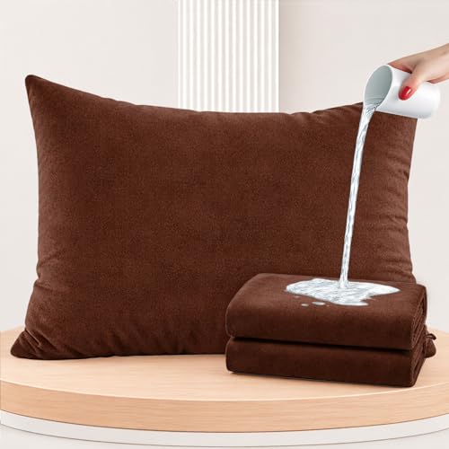 Image of SITTELLA Waterproof Pillow Protector 28x18 Inches 200 GSM with Zipper (Pack of 4) - Soft Cotton Pillow Cover, Dust Mite Proof & Anti-Allergic Pillow Protector Cover (Brown)