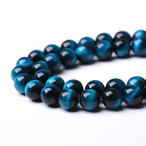 Blue Tiger Eye Gemstone Loose Beads Natural Round Loose Stone Beads for Jewelry Making DIY Bracelet Necklace Earrings 8mm 48pcs 1 Strand 15" (Blue Tiger Eye, 8mm)