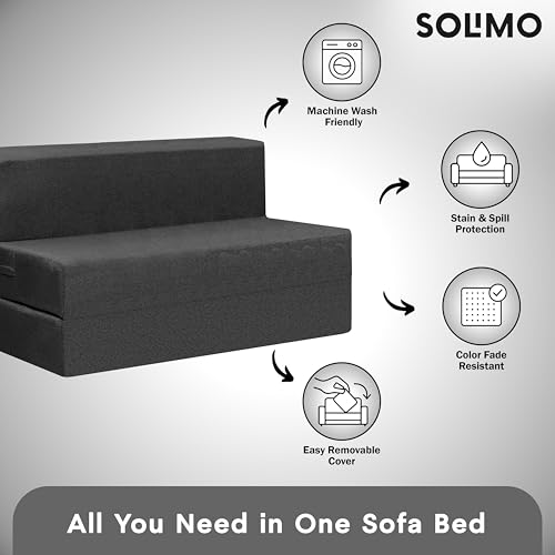 Image of Amazon Brand - Solimo 2 Seater 4 * 6 Jute Fabric Washable Cover Sofa Cum Bed2 Seater Double Foam Fold Out Sofa Cum Bed (Finish Color - Grey Delivery Condition - Pre-Assembled)