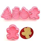 Weihnachts Ausstechformen 4 Stück, Keksausstecher Weihnachten Plätzchen Ausstecher Gebäckausstecher Keks Stempel Formen Weihnachtsausstecher Set für Weihnachten (Pink-b, One Size)