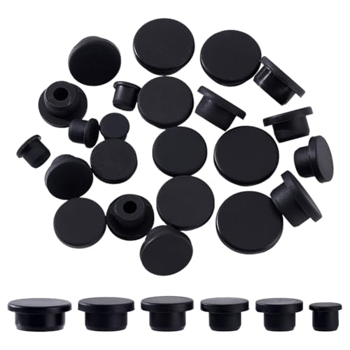 NBEADS 24 tapones de silicona para agujeros de 6 tamaños, tapones redondos negros a presión para tubos de ensayo, tubos de metal, tapas de extremo de muebles, tina, chorros de bañera, tapones de