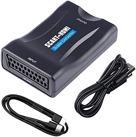 Scart to HDMI Converter with HDMI Cable,KUYiA SCART In HDMI Out Adaptor,Full HD 720P/1080P Switch Video Audio Upscale Converter for HDTV Monitor Projector STB VHS Xbox PS3 Sky Blu-ray DVD Player