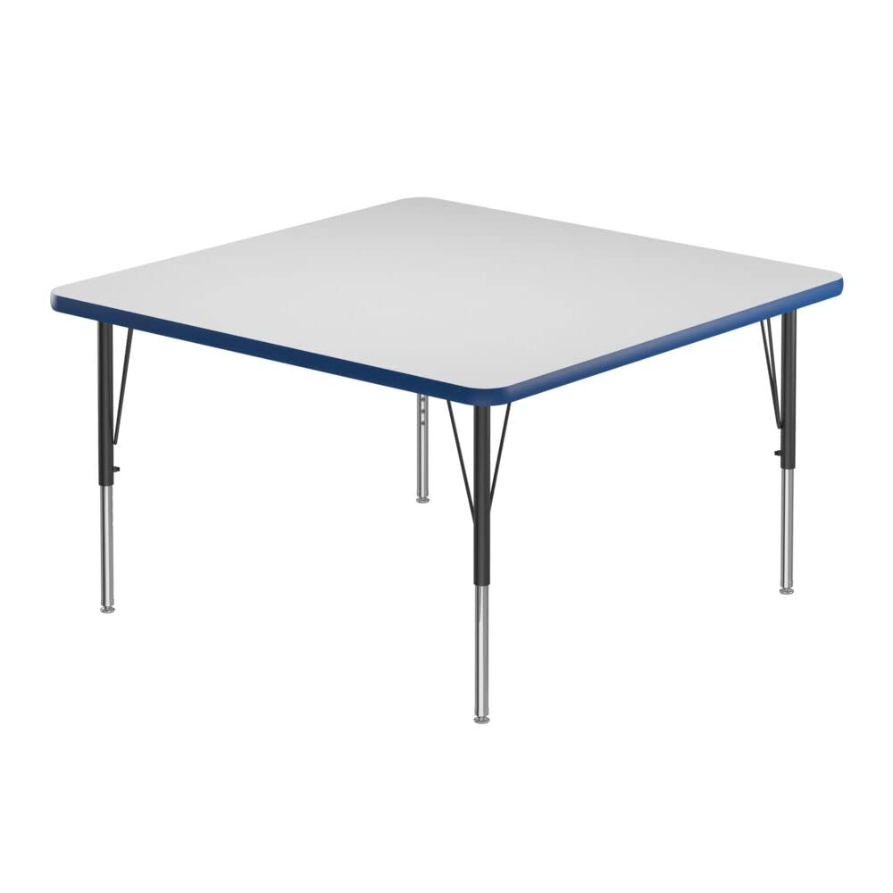 Photo 1 of **ONLY THE LEGS**Correll 48" Square Classroom Activity Table, Height Adjustable (19"-29") Markerboard/Dry Erase Durable High Pressure Top, Blue Edge, Black/Chrome Legs, School Furniture, Made in The USA