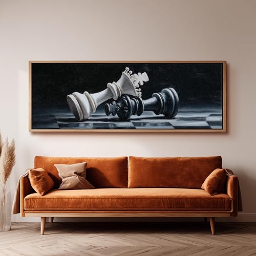 Échecs tableau panoramique sur toile 20x60cm déco murale horizontale