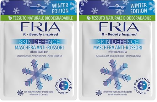 Fria K-Beauty Maschera Viso Skin Defence con Booster Naturale Antiossidante ed Estratto di Cannella, Effetto Barriera, Dermatologicamente Testata, Confezione da 2 Maschera