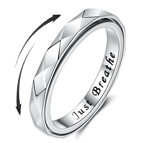 Bague anti-anxiété de créateur en argent sterling poli et ses anneaux rotatifs fins