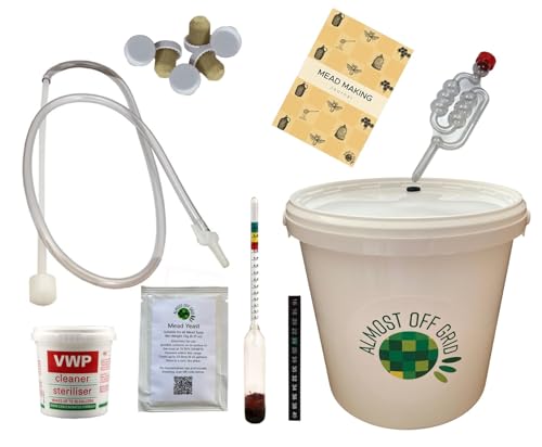 Almost Off Grid Premium Mead Kit with Mead Making Journal and Recipes Complete Starter Kit, Makes 6 Bottles 4.5L Homebrew Set
