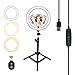 Produktbild LED Ringlicht mit Stativ, TLLAYGM 10 Zoll Selfie Ringleuchte Tischringlicht mit 3 Farbe und 10 Helligkeitsstufen, Lichtring für YouTube-Videoaufnahmen, Live-Stream, Makeup, Fotografie