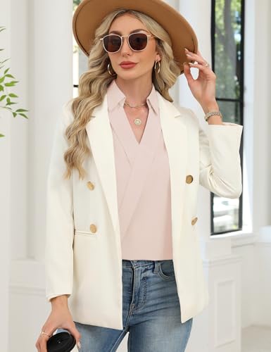 Image of LOMON 3 /4 Length Sleeve Womens Tops Dressy V Neck Collared Shirts Trendy Business Casual Work Blouses Vacation Outfits 2026