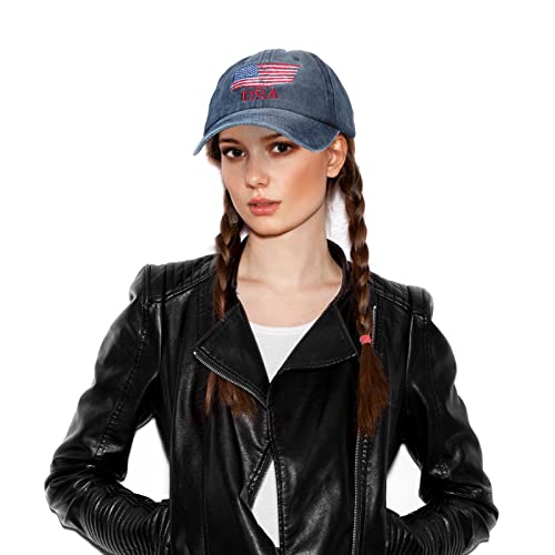 Geyoga 2 Pieces Usa Flag Hat American Flag Baseball Cap Usa Tactical Hat Washed Distressed Hats For Men Women Teens (Navy, Black) #TOP4