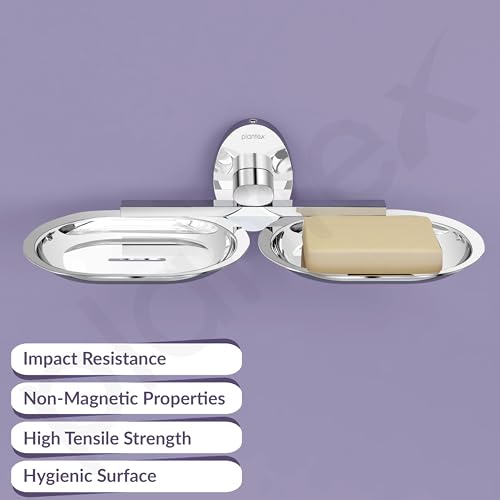 Image of Plantex 304 Grade Stainless Steel Twin Soap Holder Stand for Bathroom and Wash Basin /Bathroom Accessories - Olive (Chrome)