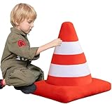ELAINREN Funny Road Cone Plush Safety Traffic Cone Toy Pillow Soft Simulation Red Roadblock Stuffed Model Cute Plushies Roadblock Dolls for Photo Prop Construction Party Favors,17.7''