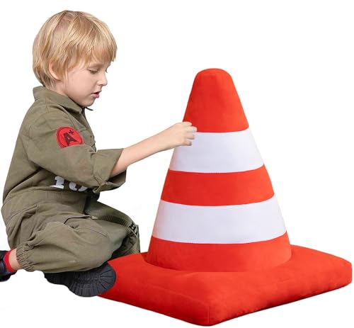 ELAINREN Funny Road Cone Plush Safety Traffic Cone Toy Pillow Soft Simulation Red Roadblock Stuffed Model Cute Plushies Roadblock Dolls for Photo Prop Construction Party Favors,17.7''