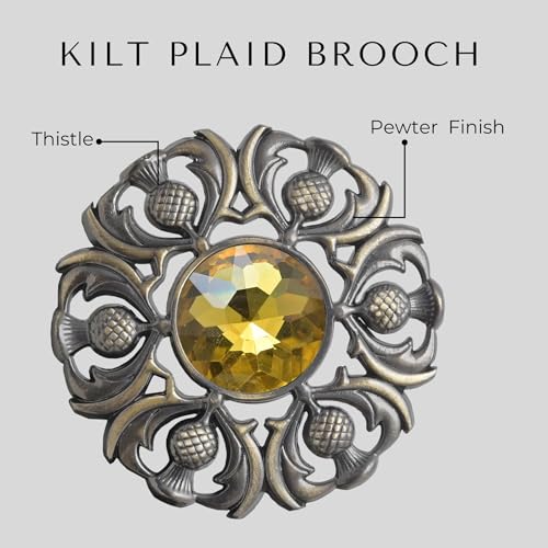 Image of Luxurious Scottish Kilt Fly Plaid Brooch - Premium Thistle Design Adorned with Sparkling Stones, Handcrafted Tartan Sash Pin, Luxurious Accessory for Women's Highland Dress