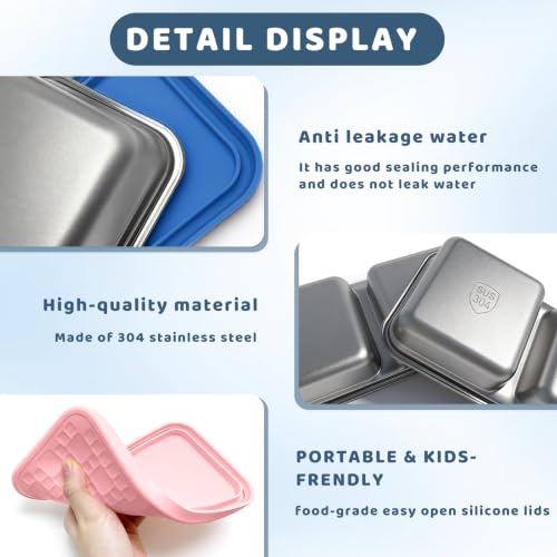 Image of 15 oz Snack Containers for Kids, Stainless Steel Lunch Box 3 Pack | Reusable Food Containers with Silicone leak resistant Lids. Perfect for School Lunch, Daycare, Travel and Portion Control