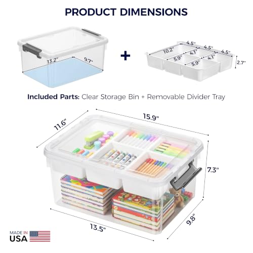 Image of 17QT 2Packs Clear Craft Organizers and Storage with Fixed-Compartment Tray, Art Supply Organizers and Storage, Craft Storage Bins with Lids for Beads, Markers, Playdoh, Tools and Coloring Books